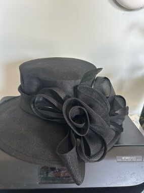 Tasha Black Women's Dress Hat with Floral Loop Accent